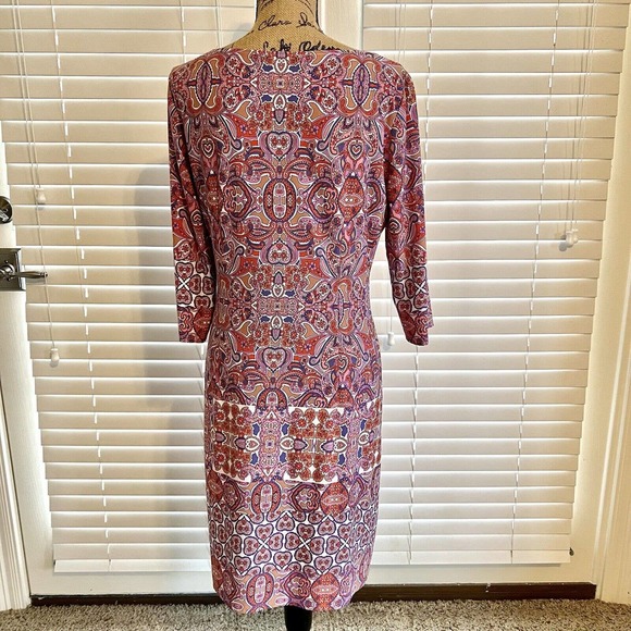 Wisp Knit Dress Size 12 Pink Paisley Sheath Boat Neck Long Sleeve Pullover - Picture 6 of 11